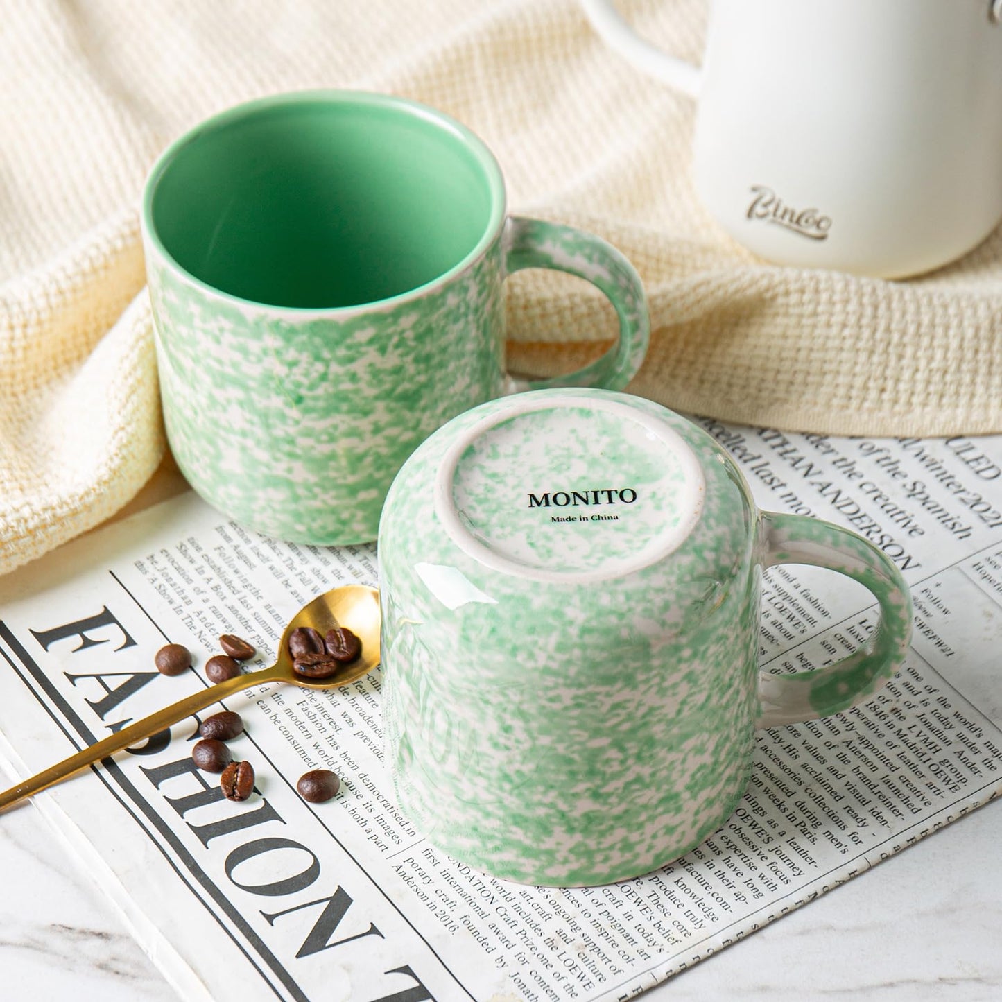 Ceramic Coffee Mugs Set of 4 – 12oz with Handle, Green