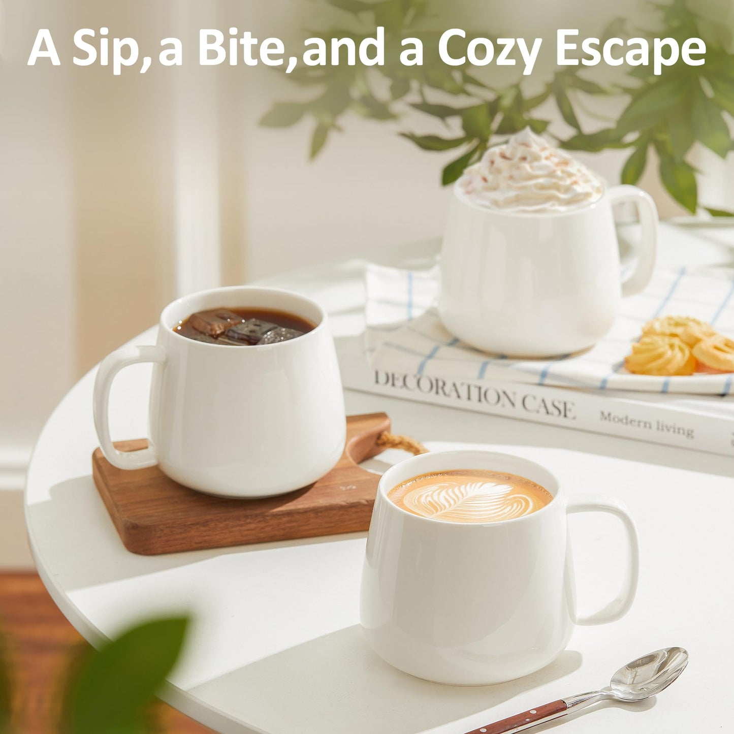 Ceramic Coffee Mugs Set of 4 – 16oz Stackable, White