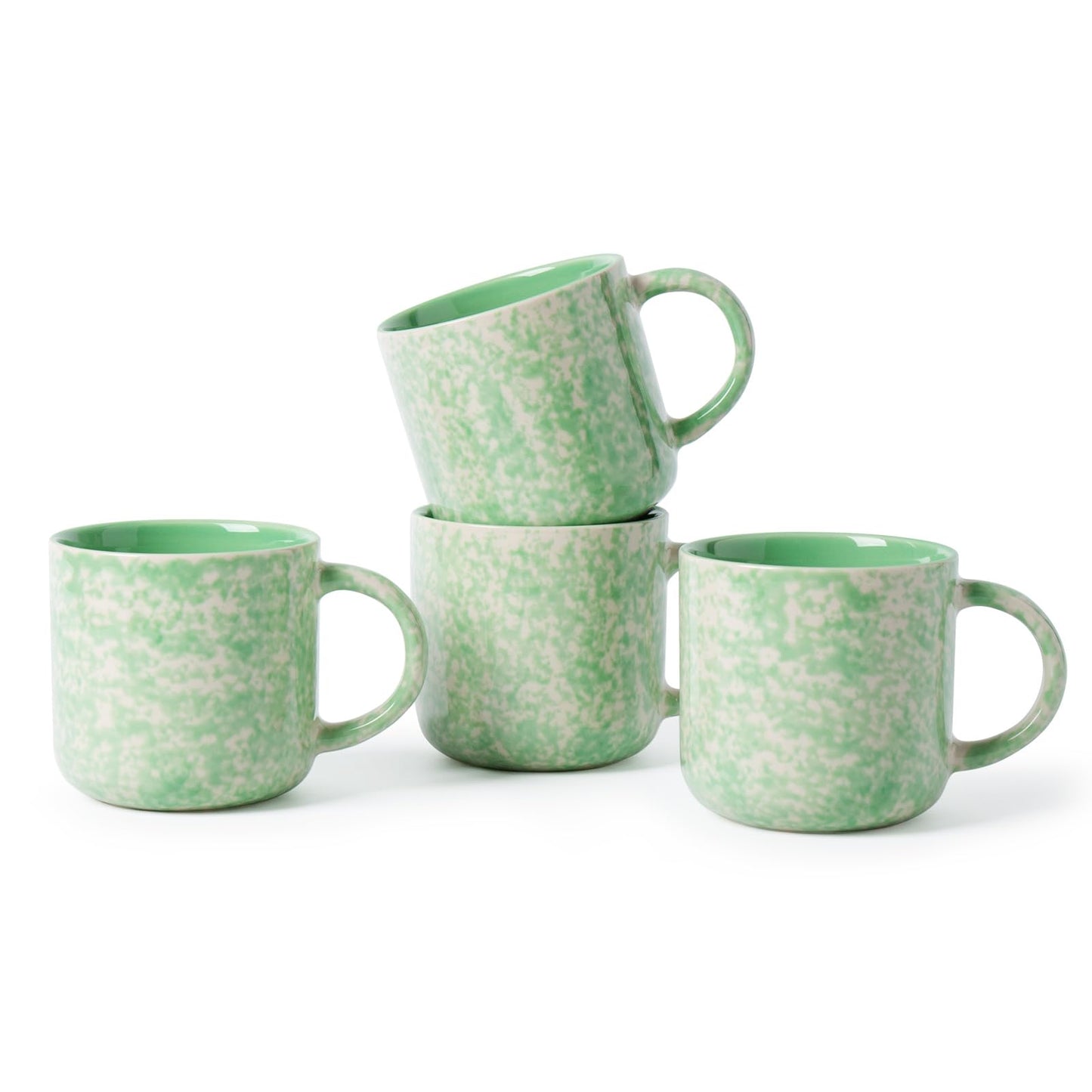 Ceramic Coffee Mugs Set of 4 – 12oz with Handle, Green