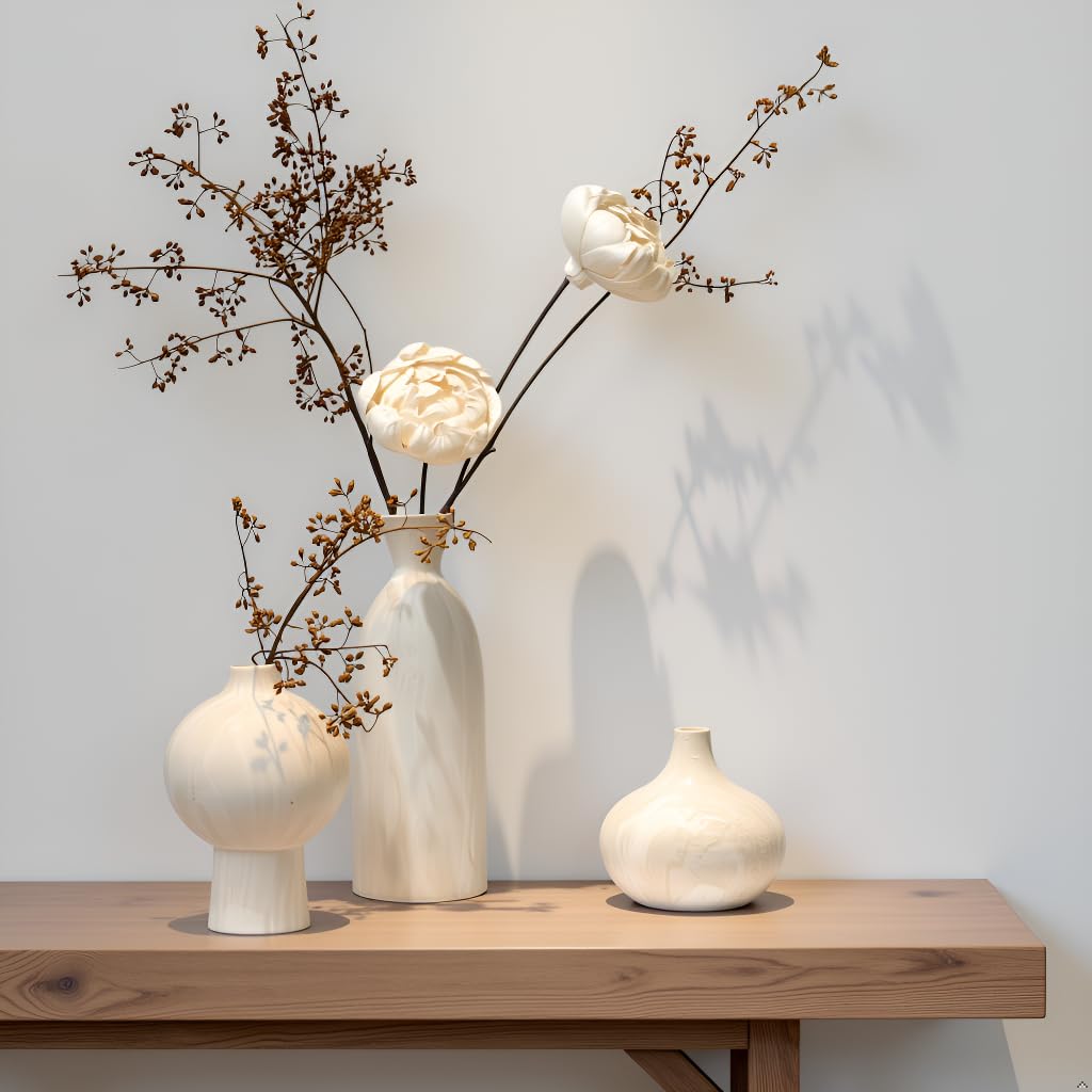 White Ceramic Vase Set of 3 – Minimalist Stone-Look Texture
