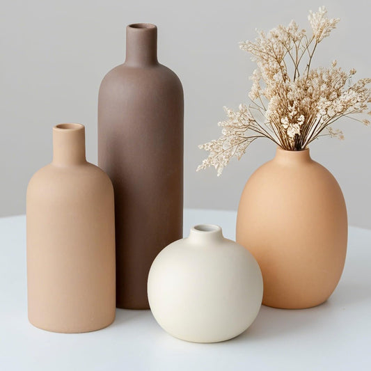 Modern Ceramic Vase Set of 4 – Neutral Coffee Tones
