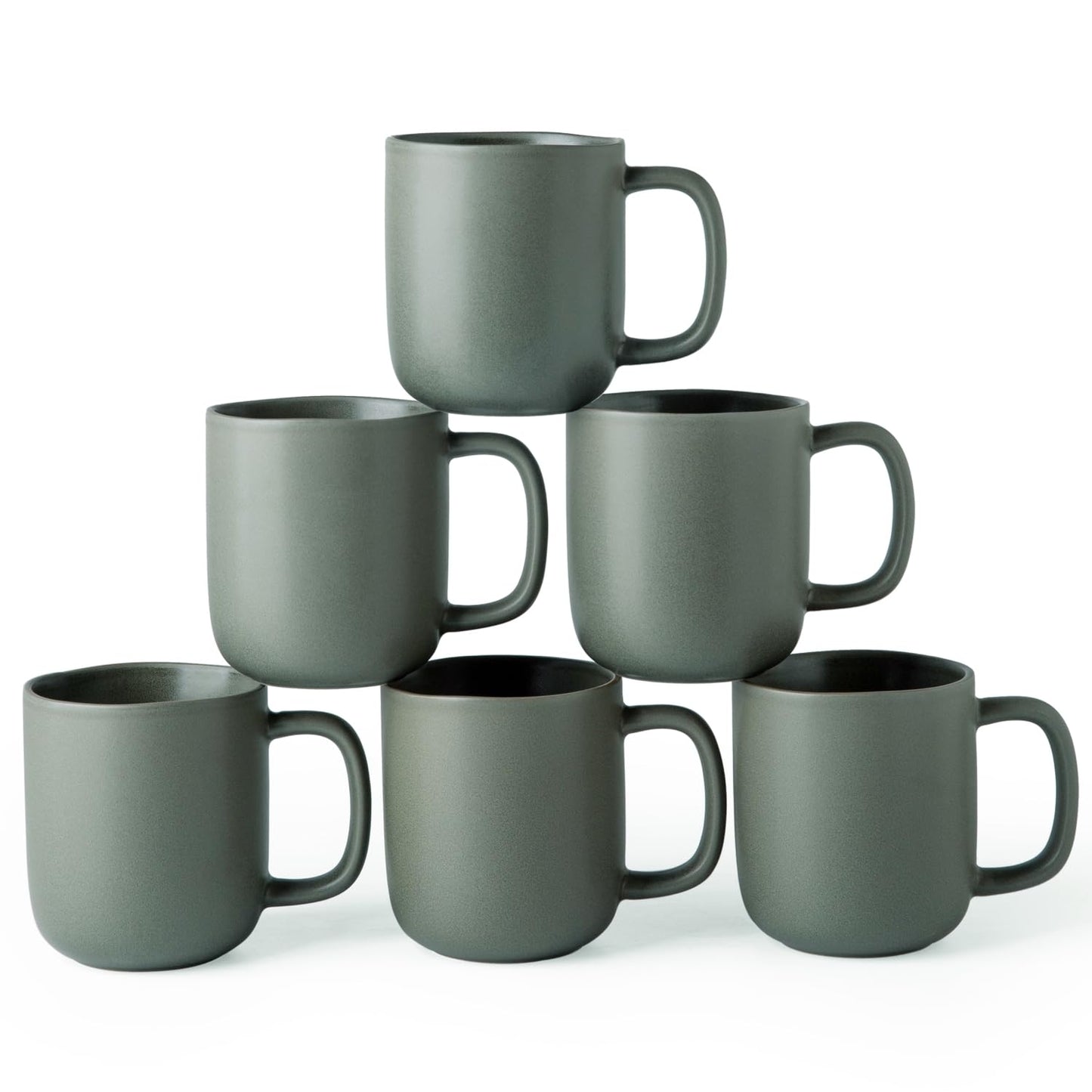 Ceramic Coffee Mugs Set of 6 – 14oz Reactive Glaze, Wavy Rim
