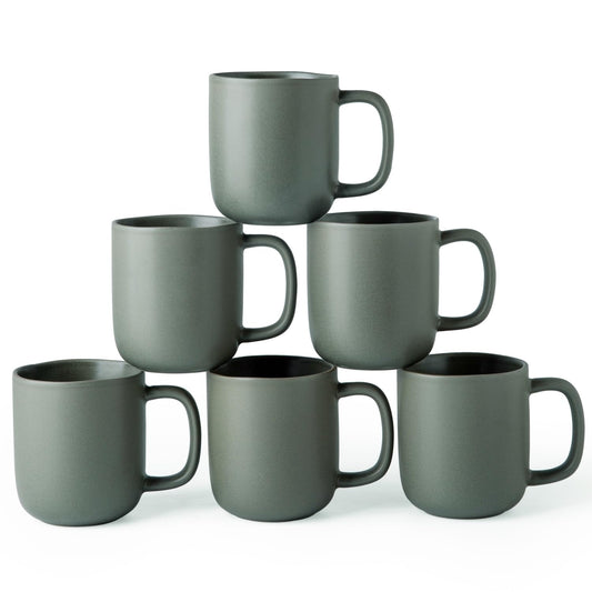 Ceramic Coffee Mugs Set of 6 – 14oz Reactive Glaze, Wavy Rim