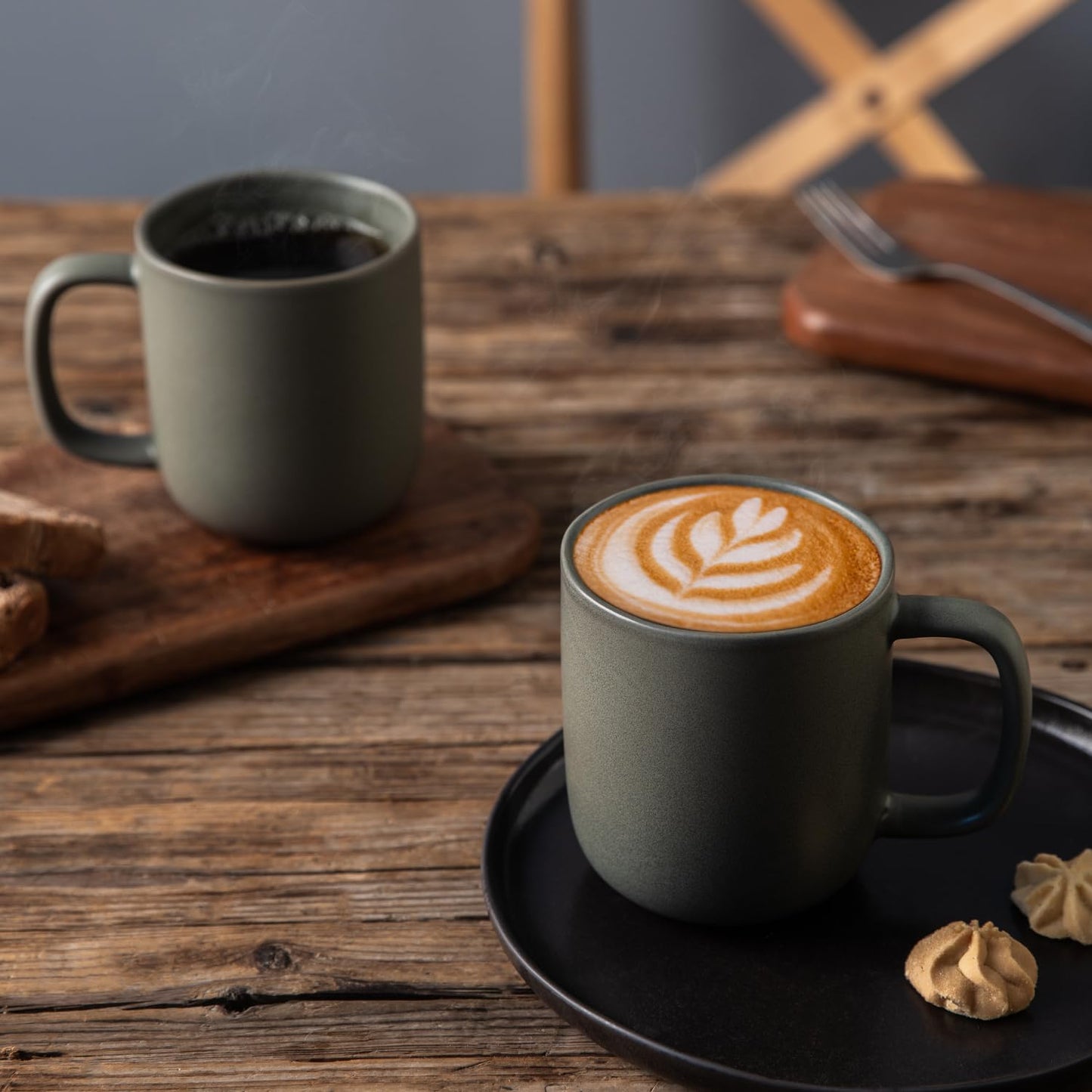 Ceramic Coffee Mugs Set of 6 – 14oz Reactive Glaze, Wavy Rim