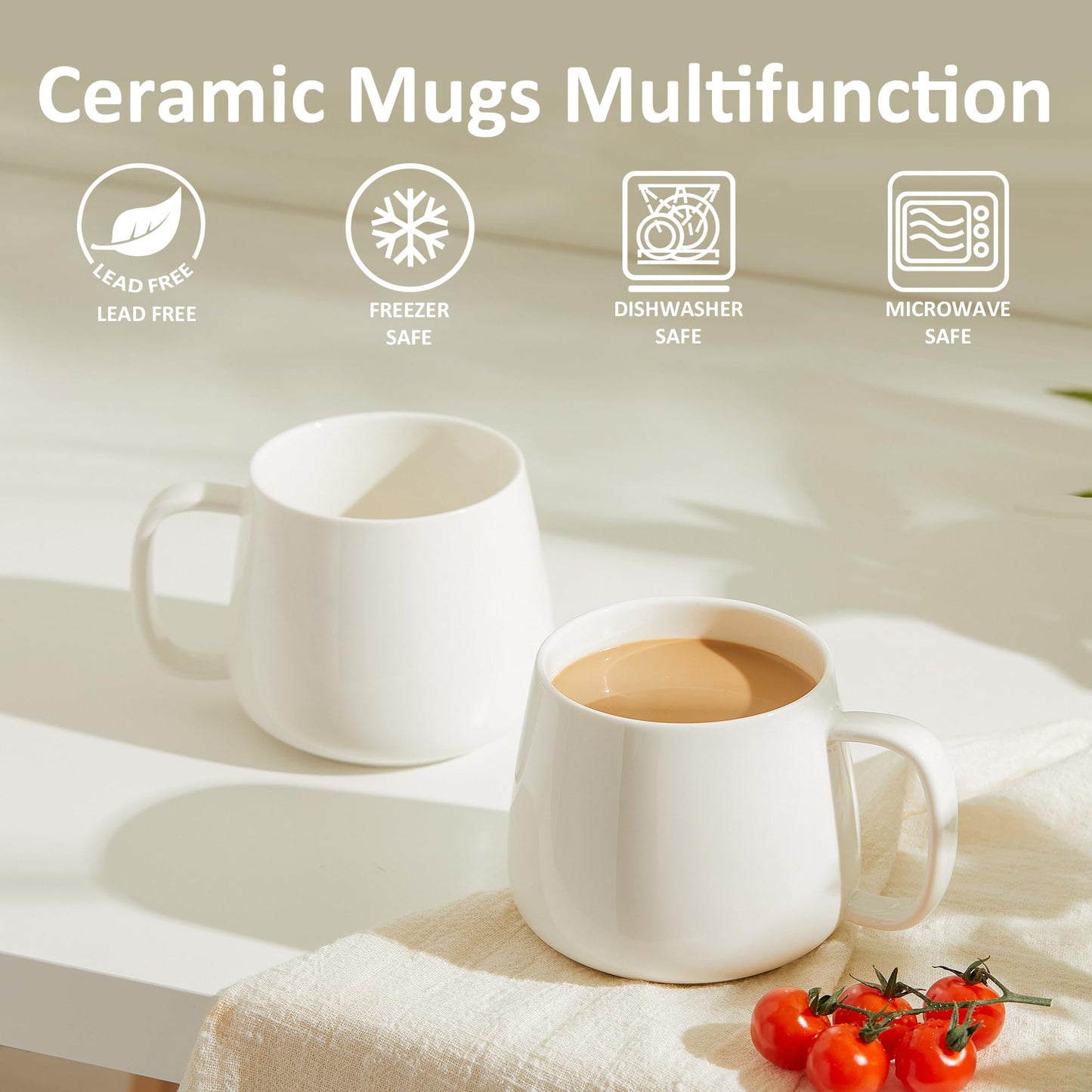 Ceramic Coffee Mugs Set of 4 – 16oz Stackable, White