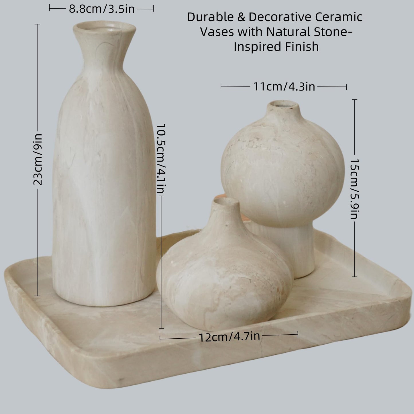 White Ceramic Vase Set of 3 – Minimalist Stone-Look Texture