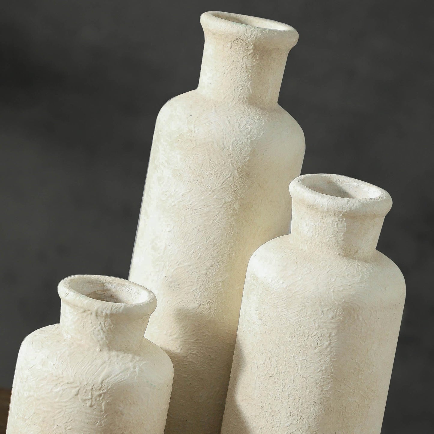 Ceramic Vase Set of 3 – Whitewashed Neutral Farmhouse Style