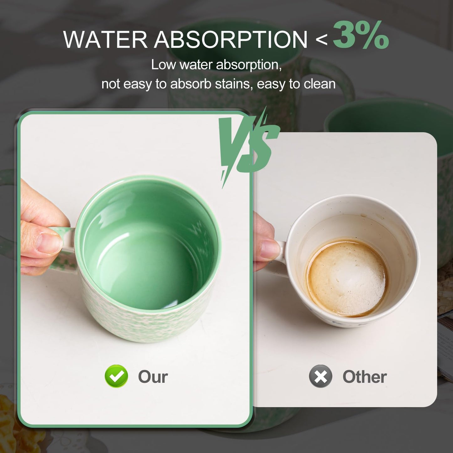 Ceramic Coffee Mugs Set of 4 – 12oz with Handle, Green
