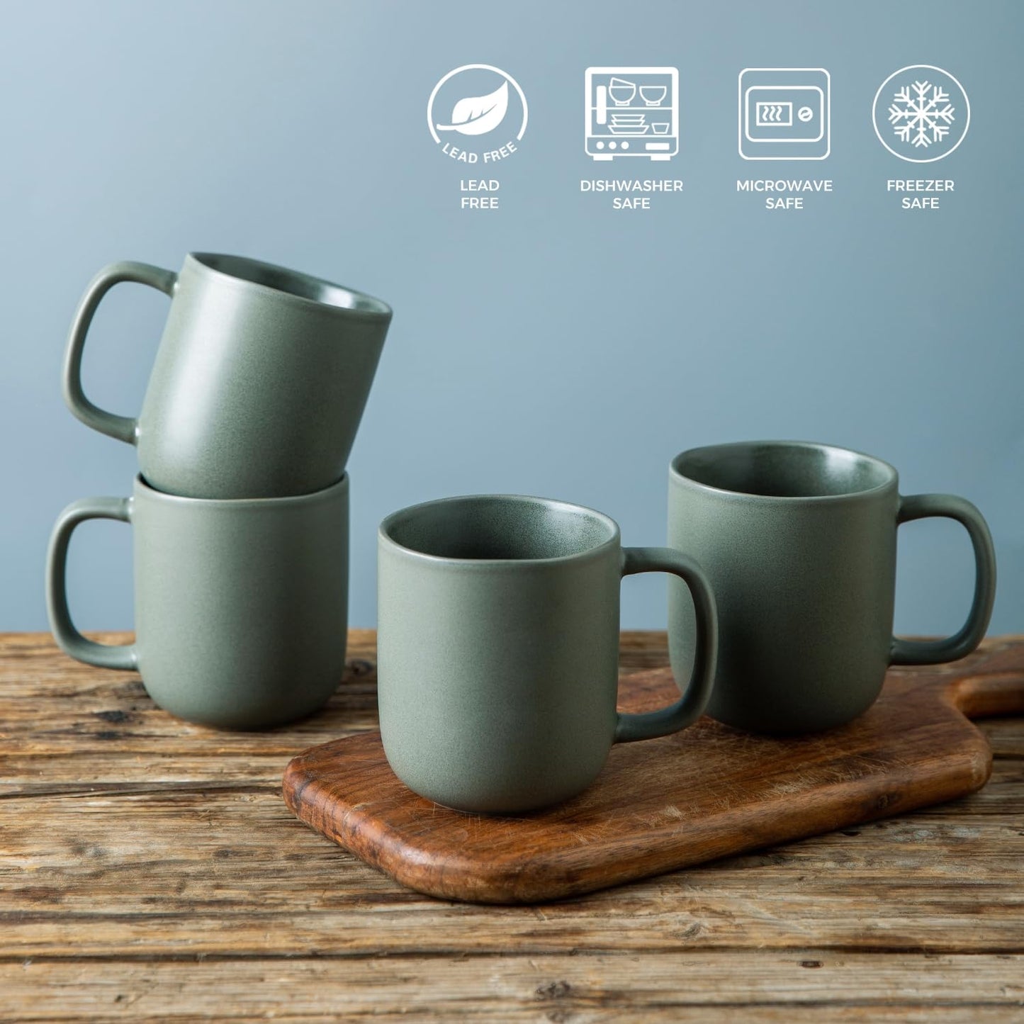 Ceramic Coffee Mugs Set of 6 – 14oz Reactive Glaze, Wavy Rim