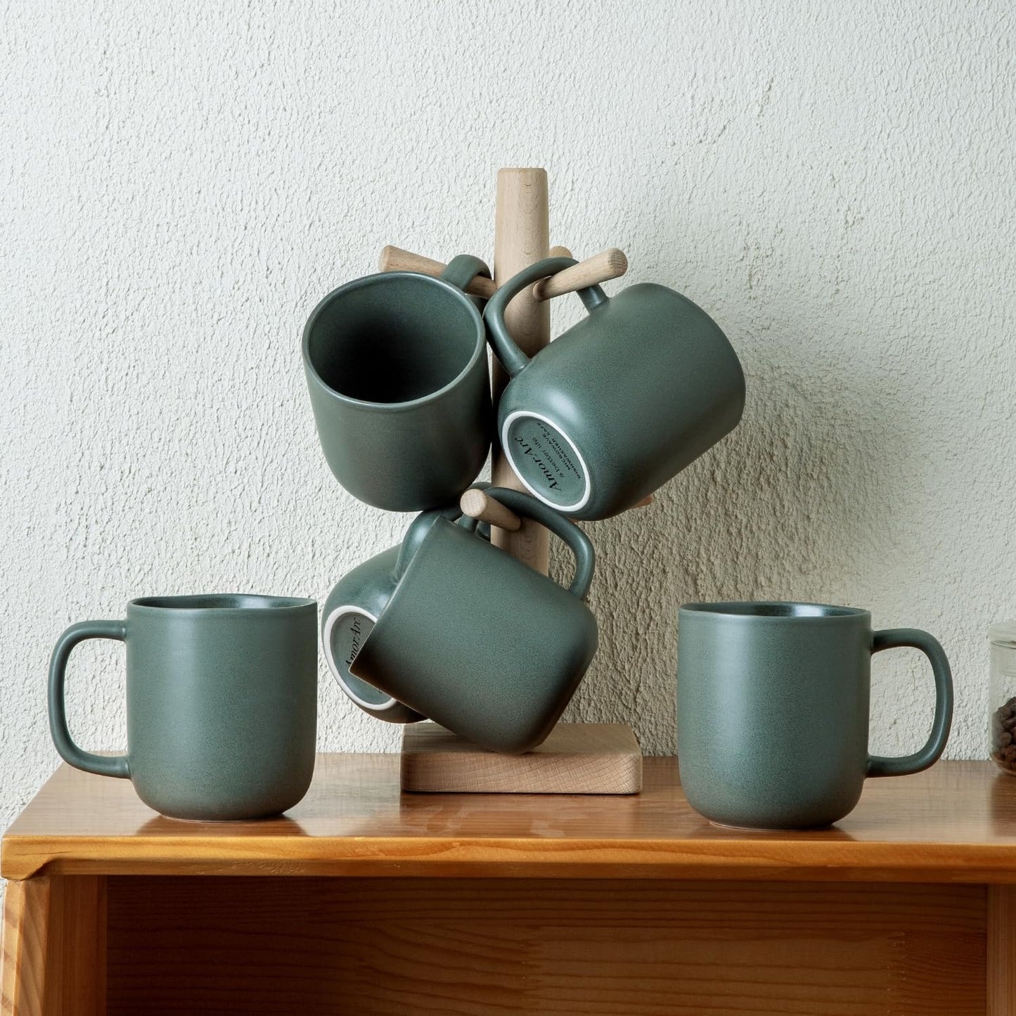 Ceramic Coffee Mugs Set of 6 – 14oz Reactive Glaze, Wavy Rim