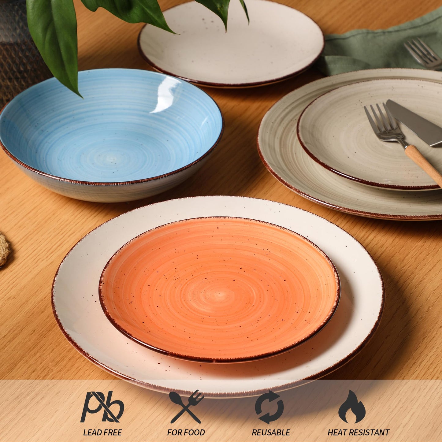 Ceramic Dinner Plates Set of 6 – 10.5 Inch, Blue