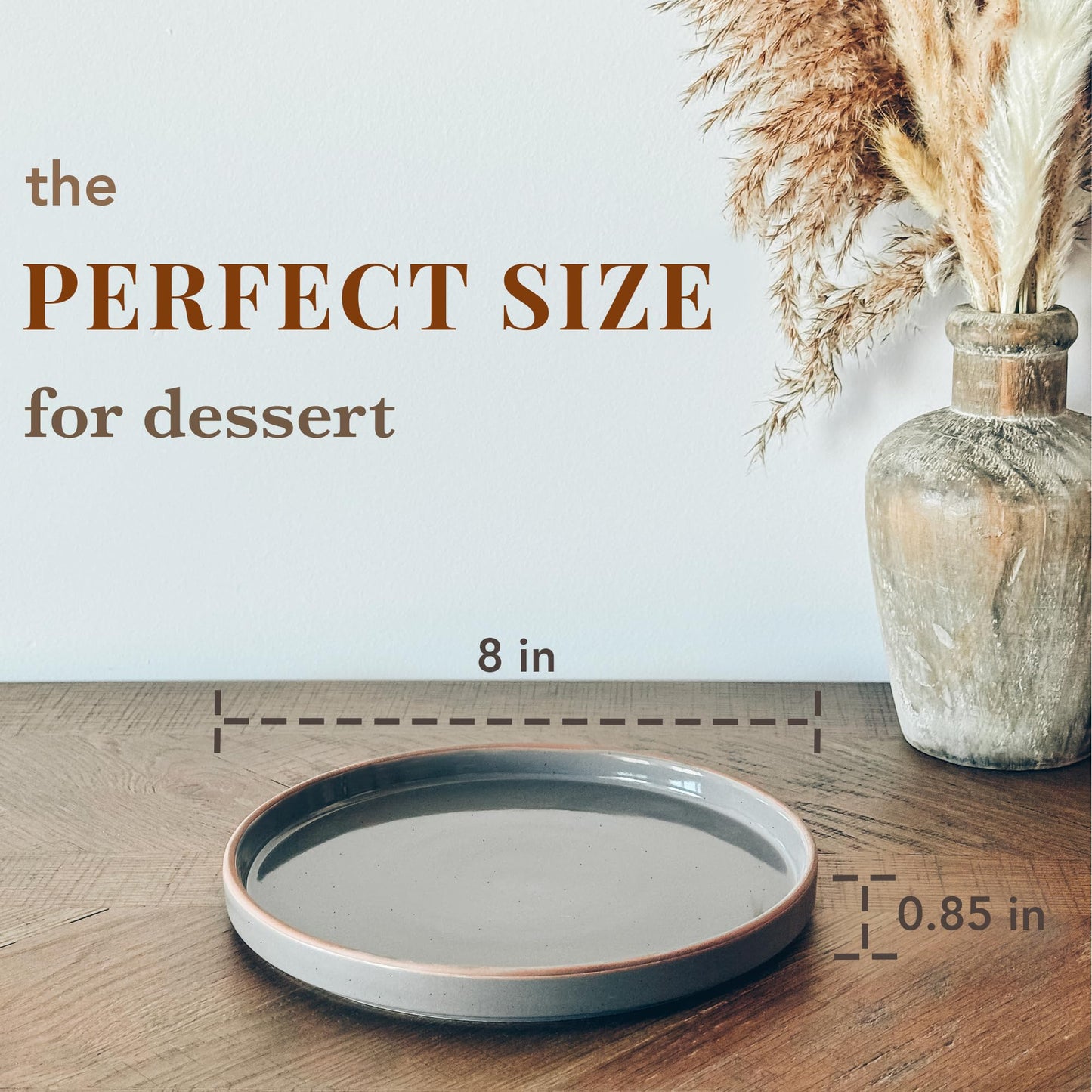 Ceramic Flat Plates Set of 6 – 8 Inch, Neutral Tones