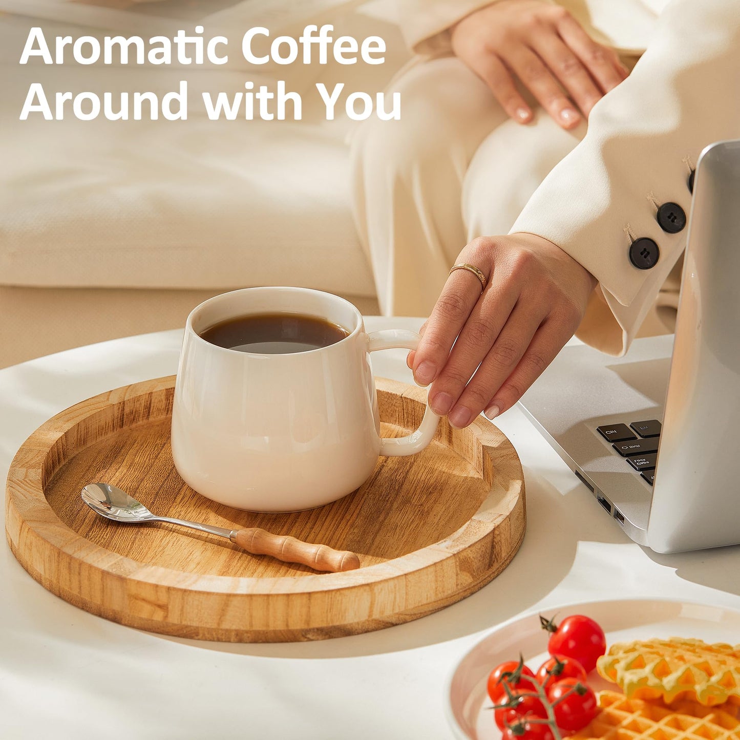 Ceramic Coffee Mugs Set of 4 – 16oz Stackable, White