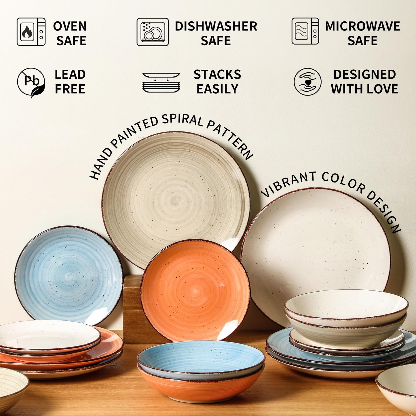 Ceramic Dinner Plates Set of 6 – 10.5 Inch, Blue