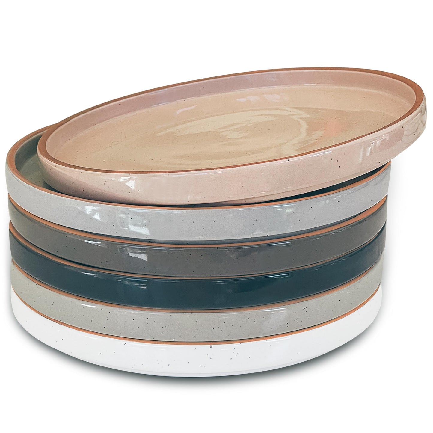 Ceramic Flat Plates Set of 6 – 8 Inch, Neutral Tones