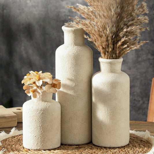 Ceramic Vase Set of 3 – Whitewashed Neutral Farmhouse Style