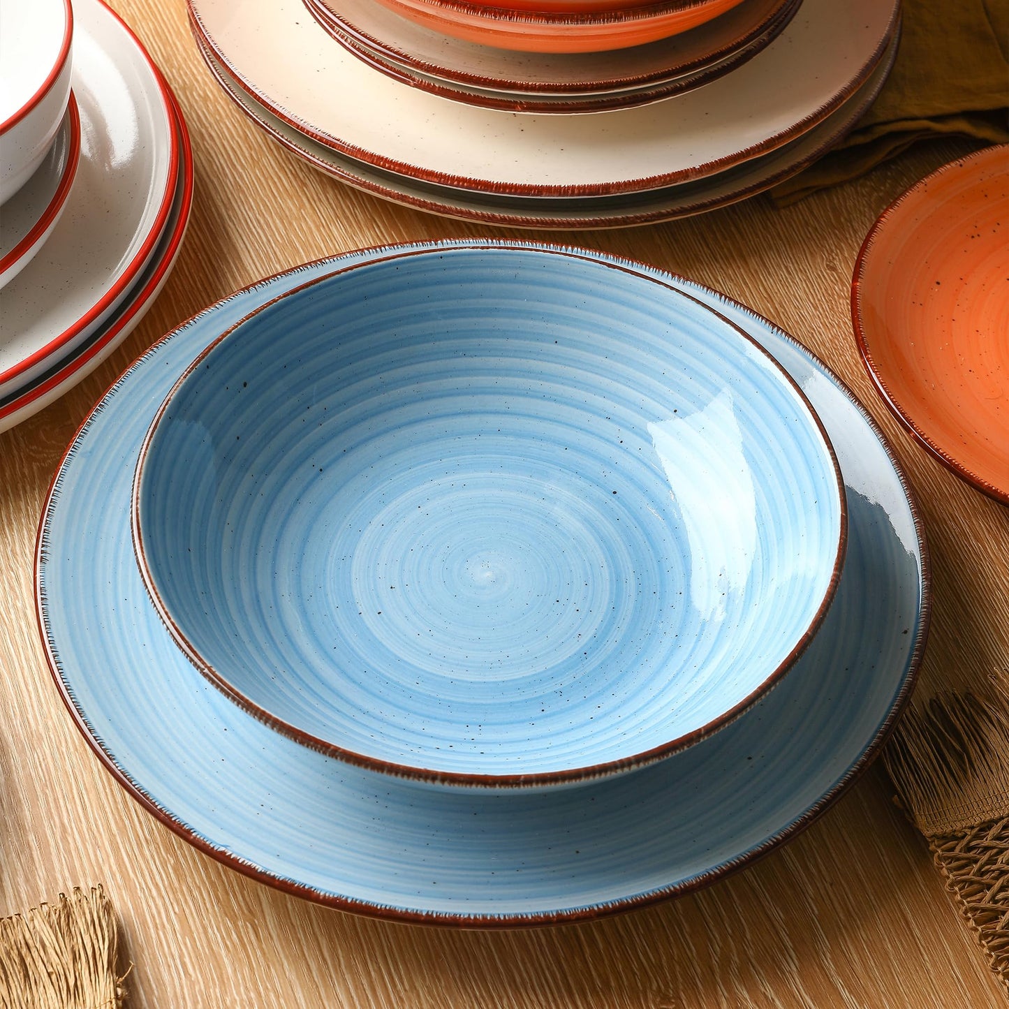 Ceramic Dinner Plates Set of 6 – 10.5 Inch, Blue