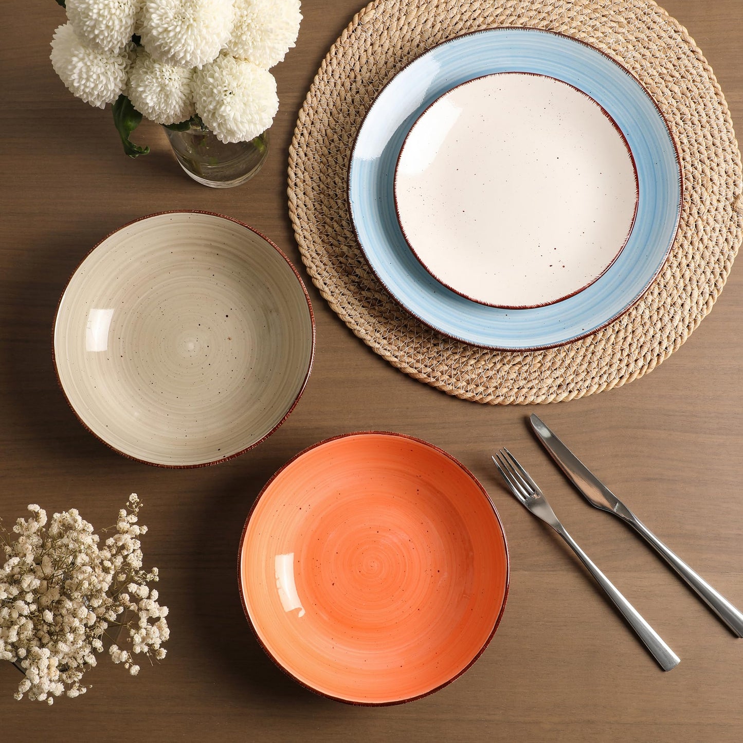 Ceramic Dinner Plates Set of 6 – 10.5 Inch, Blue