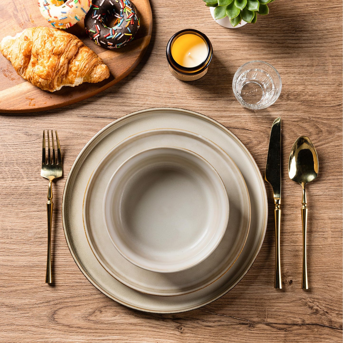 Stoneware Dinnerware Set – Reactive Glaze, Cappuccino, Service for 8